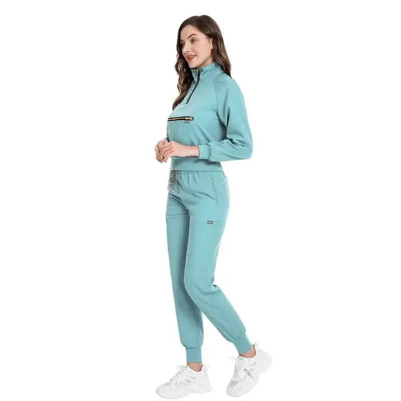 Long Sleeve Scrub Jacket and Matching Pants Set, Jogging Style, Scrubs Sets - Healthcare Vibes