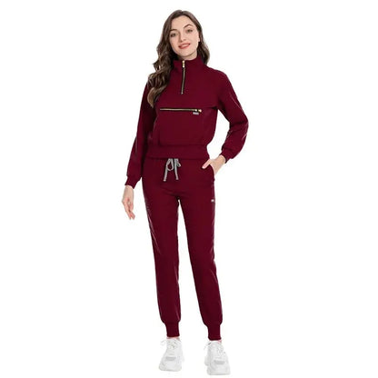 Long Sleeve Scrub Jacket and Matching Pants Set, Jogging Style, Scrubs Sets - Healthcare Vibes