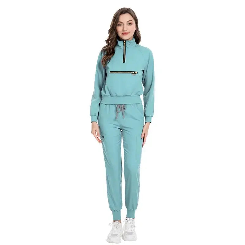 Long Sleeve Scrub Jacket and Matching Pants Set, Jogging Style, Scrubs Sets - Healthcare Vibes