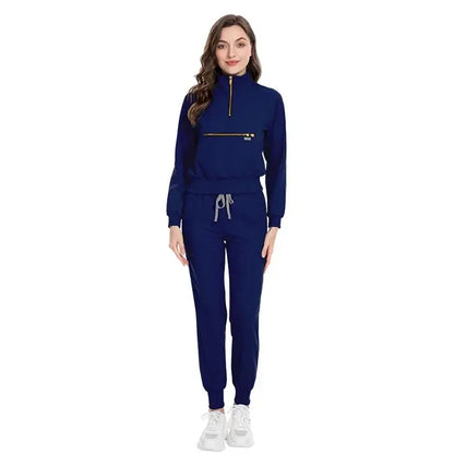 Long Sleeve Scrub Jacket and Matching Pants Set, Jogging Style, Scrubs Sets - Healthcare Vibes