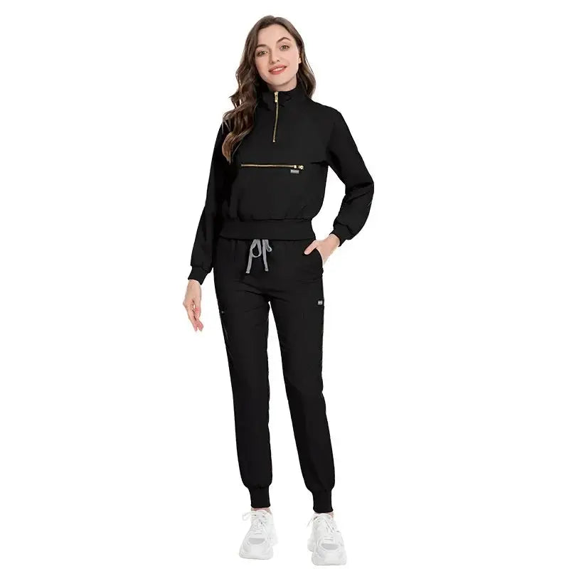 Long Sleeve Scrub Jacket and Matching Pants Set, Jogging Style, Scrubs Sets - Healthcare Vibes