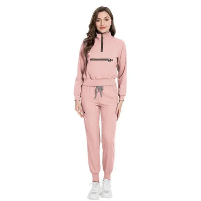 Long Sleeve Scrub Jacket and Matching Pants Set, Jogging Style, Scrubs Sets - Healthcare Vibes