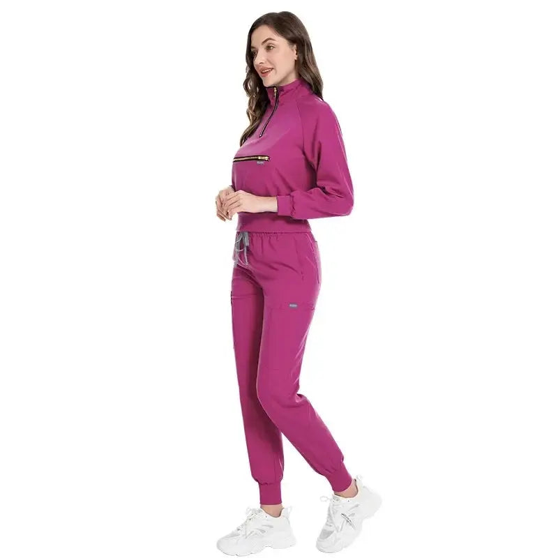 Long Sleeve Scrub Jacket and Matching Pants Set, Jogging Style, Scrubs Sets - Healthcare Vibes