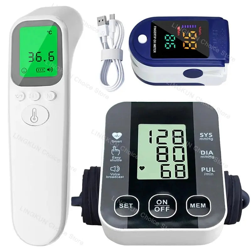 Medical Arm Blood Pressure Cuff, Thermometer, Pulse-Ox Set, Nurse, Doctor - Healthcare Vibes
