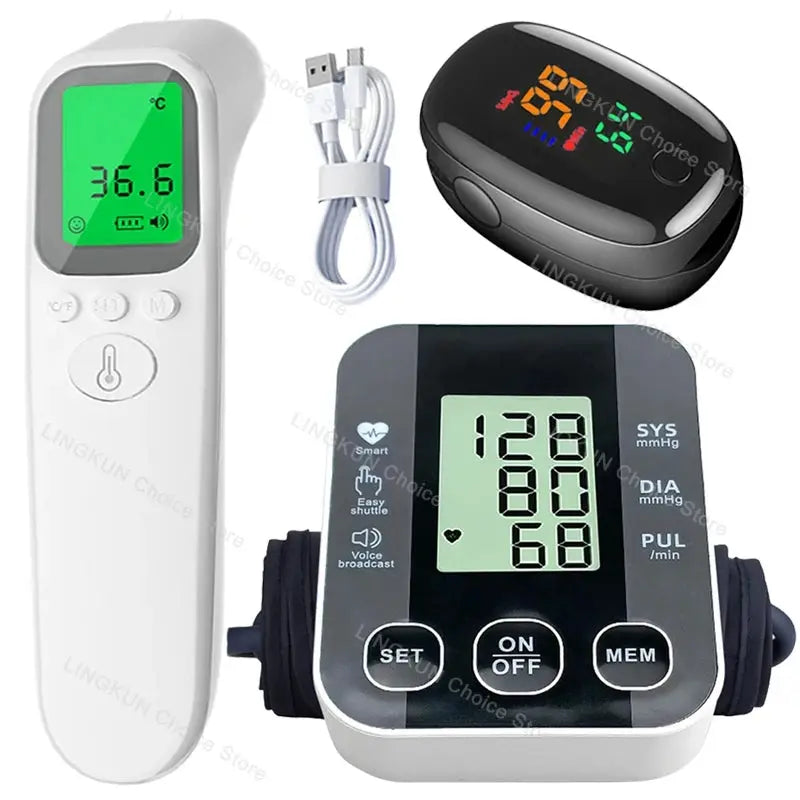 Medical Arm Blood Pressure Cuff, Thermometer, Pulse-Ox Set, Nurse, Doctor - Healthcare Vibes
