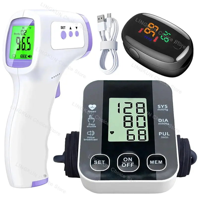 Medical Arm Blood Pressure Cuff, Thermometer, Pulse-Ox Set, Nurse, Doctor - Healthcare Vibes