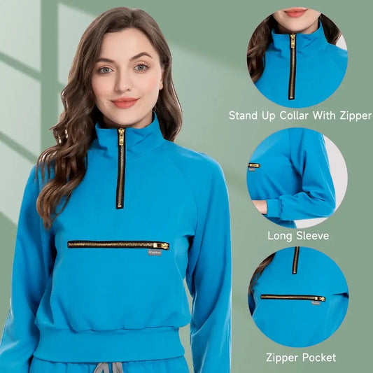 Medical Uniform Scrubs Jacket for Nurse, Doctor, Tech, Long Sleeves, Pockets - Healthcare Vibes