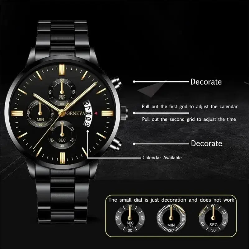 Men's Stainless Steel Watch, Luxury Calendar Quartz Wrist Watch, Men's Business Watch - Healthcare Vibes