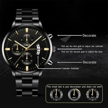 Men's Stainless Steel Watch, Luxury Calendar Quartz Wrist Watch, Men's Business Watch - Healthcare Vibes