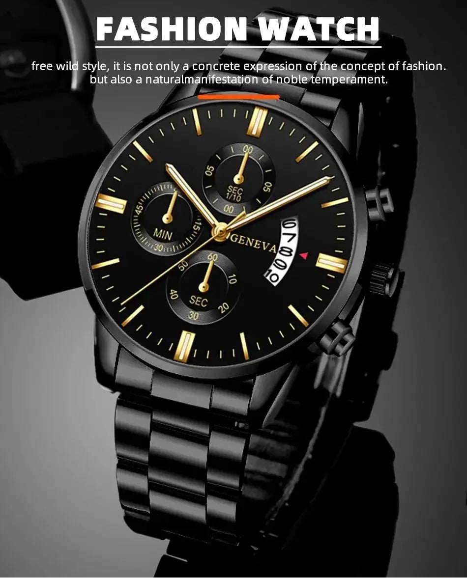 Men's Stainless Steel Watch, Luxury Calendar Quartz Wrist Watch, Men's Business Watch - Healthcare Vibes