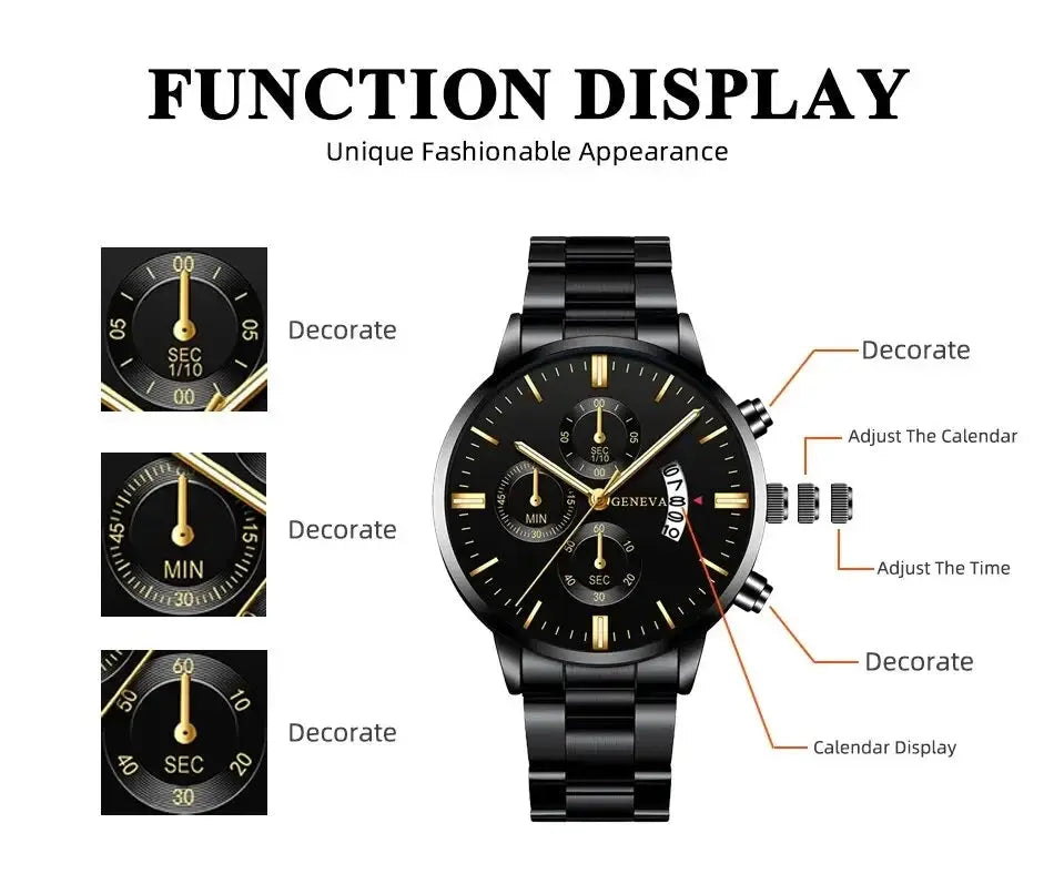 Men's Stainless Steel Watch, Luxury Calendar Quartz Wrist Watch, Men's Business Watch - Healthcare Vibes