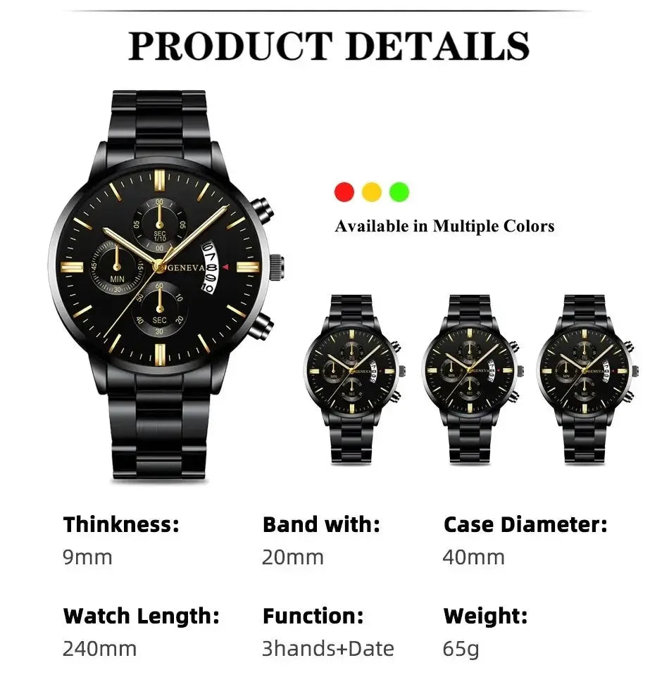 Men's Stainless Steel Watch, Luxury Calendar Quartz Wrist Watch, Men's Business Watch - Healthcare Vibes