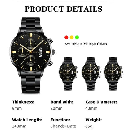 Men's Stainless Steel Watch, Luxury Calendar Quartz Wrist Watch, Men's Business Watch - Healthcare Vibes