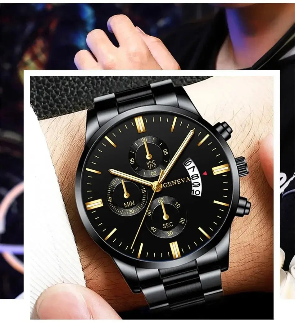 Men's Stainless Steel Watch, Luxury Calendar Quartz Wrist Watch, Men's Business Watch - Healthcare Vibes