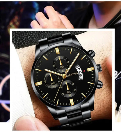 Men's Stainless Steel Watch, Luxury Calendar Quartz Wrist Watch, Men's Business Watch - Healthcare Vibes