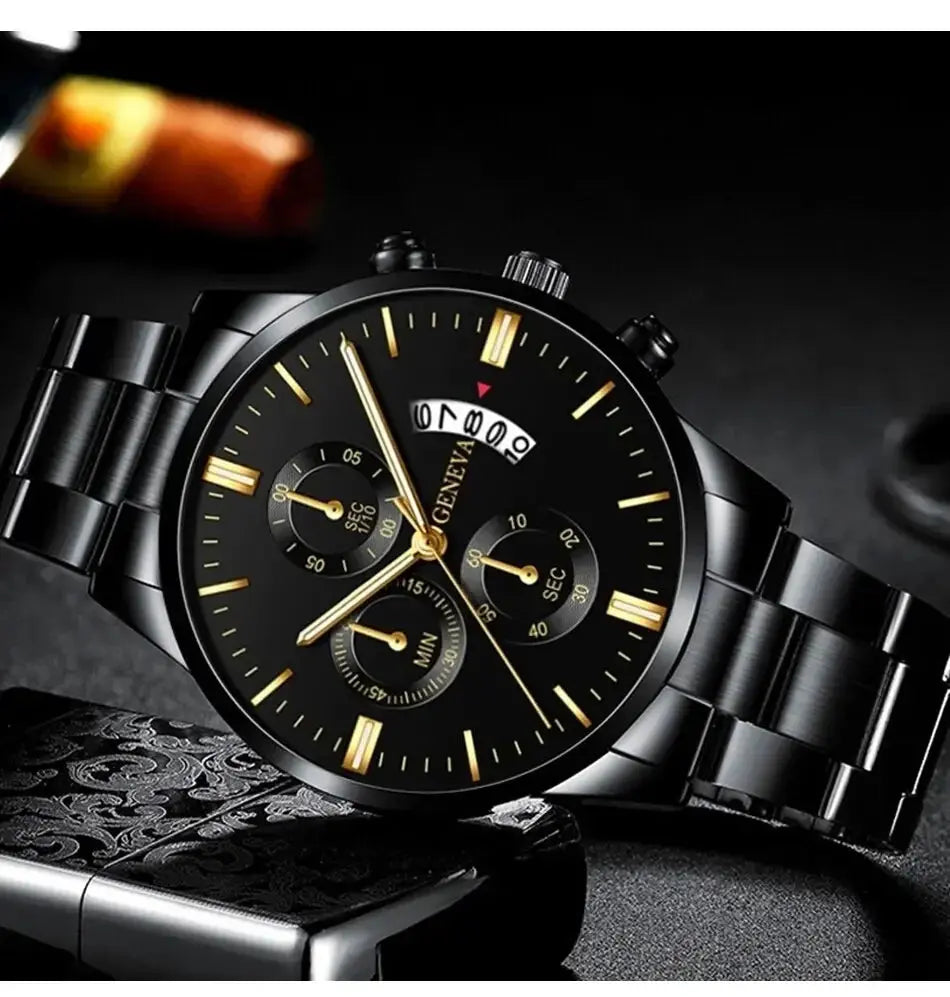 Men's Stainless Steel Watch, Luxury Calendar Quartz Wrist Watch, Men's Business Watch - Healthcare Vibes