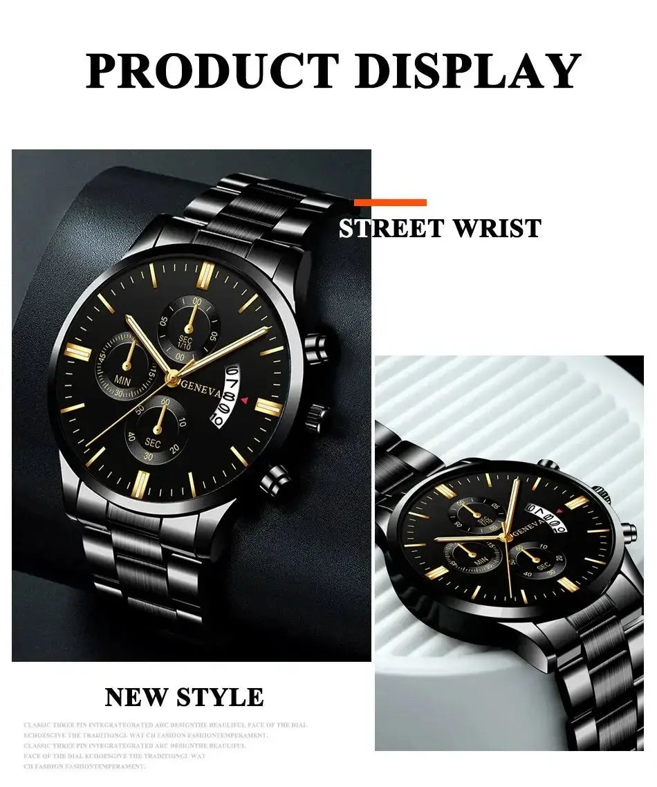 Men's Stainless Steel Watch, Luxury Calendar Quartz Wrist Watch, Men's Business Watch - Healthcare Vibes