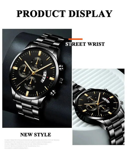 Men's Stainless Steel Watch, Luxury Calendar Quartz Wrist Watch, Men's Business Watch - Healthcare Vibes