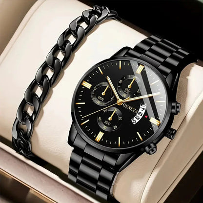 Men's Stainless Steel Watch, Luxury Calendar Quartz Wrist Watch, Men's Business Watch - Healthcare Vibes