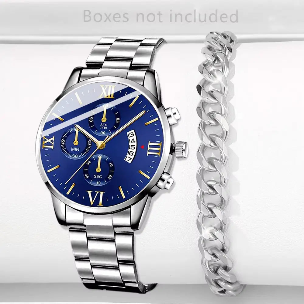 Men's Stainless Steel Watch, Luxury Calendar Quartz Wrist Watch, Men's Business Watch - Healthcare Vibes