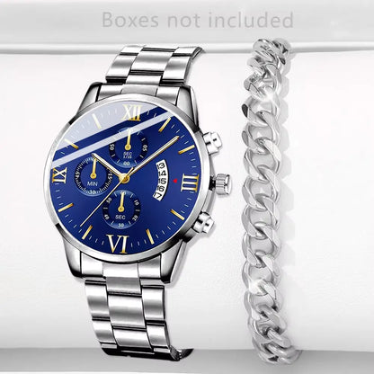 Men's Stainless Steel Watch, Luxury Calendar Quartz Wrist Watch, Men's Business Watch - Healthcare Vibes