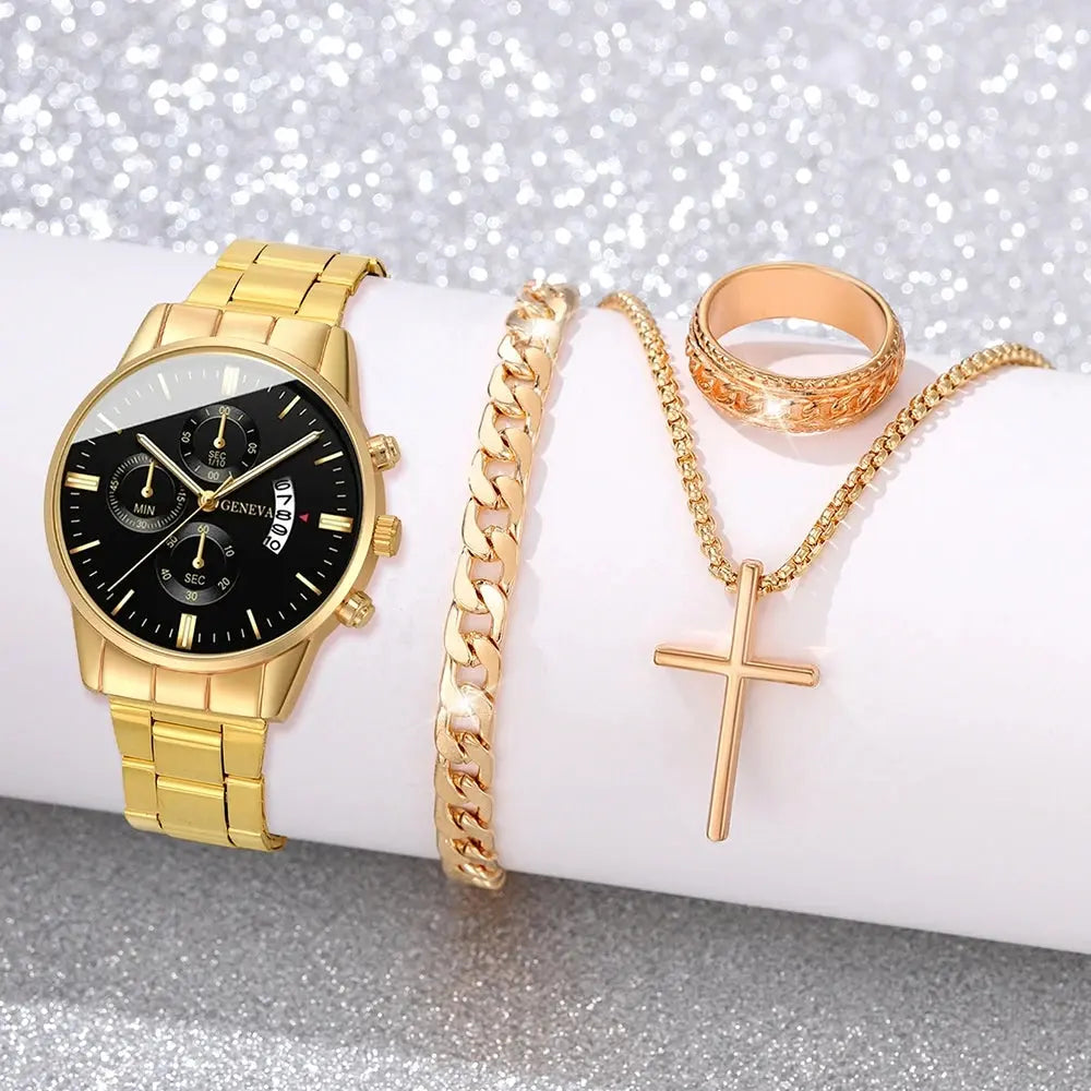Men's Stainless Steel Watch, Luxury Calendar Quartz Wrist Watch, Men's Business Watch - Healthcare Vibes