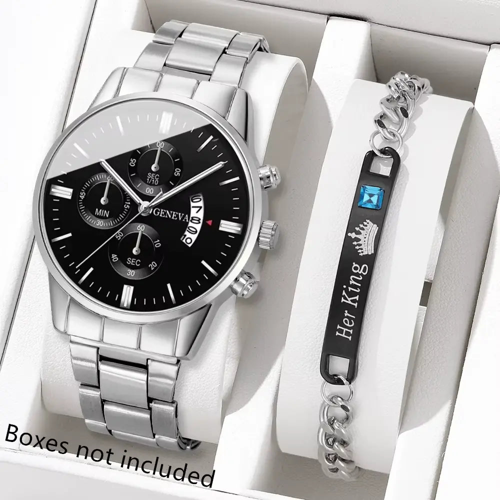 Men's Stainless Steel Watch, Luxury Calendar Quartz Wrist Watch, Men's Business Watch - Healthcare Vibes