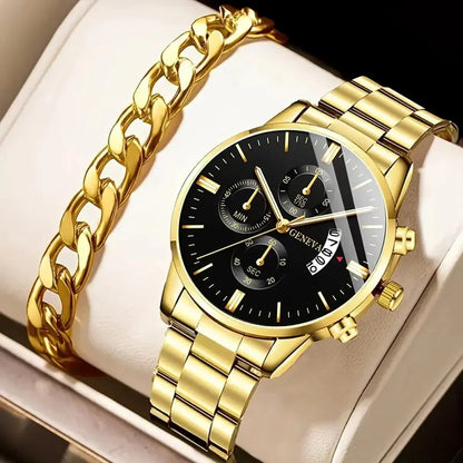 Men's Stainless Steel Watch, Luxury Calendar Quartz Wrist Watch, Men's Business Watch - Healthcare Vibes