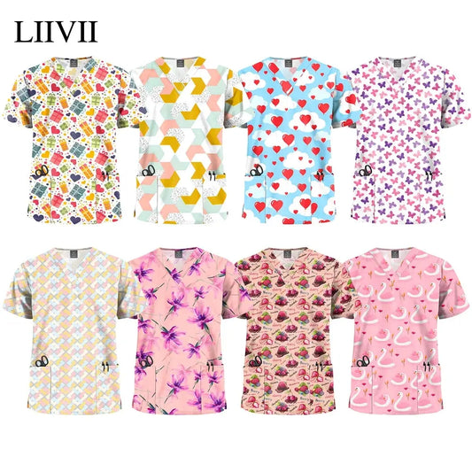 Printed Scrubs Tops, Uniform Medical Tops only, for Hospital workers, Nurse, MD's, Tech's - Healthcare Vibes