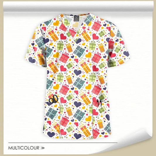 Printed Scrubs Tops, Uniform Medical Tops only, for Hospital workers, Nurse, MD's, Tech's - Healthcare Vibes