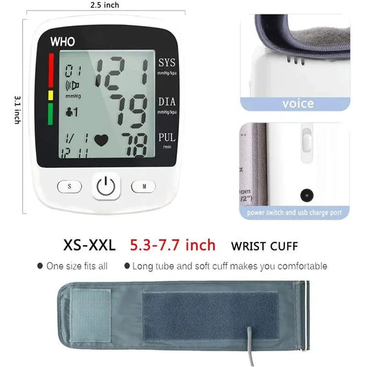 Rechargeable Digital Blood Pressure Monitor, Wrist Electronic BP Cuff - Healthcare Vibes
