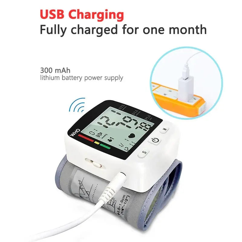 Rechargeable Digital Blood Pressure Monitor, Wrist Electronic BP Cuff - Healthcare Vibes