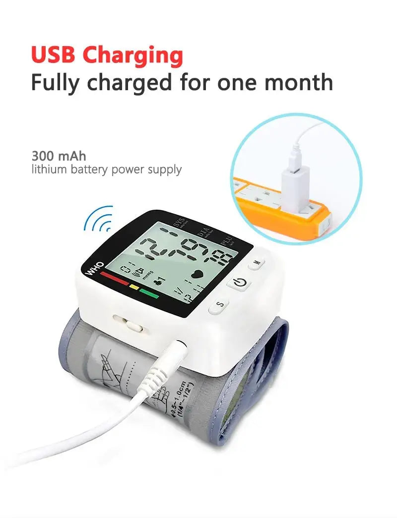 Rechargeable Digital Blood Pressure Monitor, Wrist Electronic BP Cuff - Healthcare Vibes