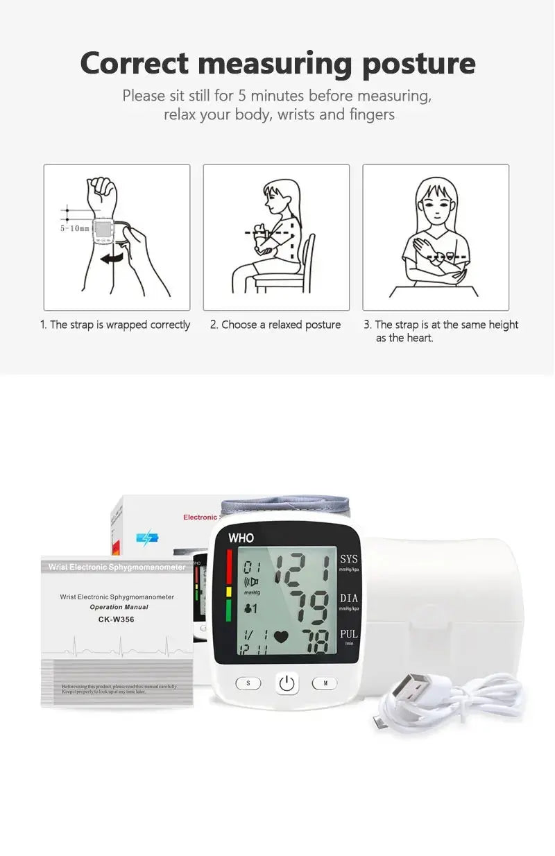 Rechargeable Digital Blood Pressure Monitor, Wrist Electronic BP Cuff - Healthcare Vibes