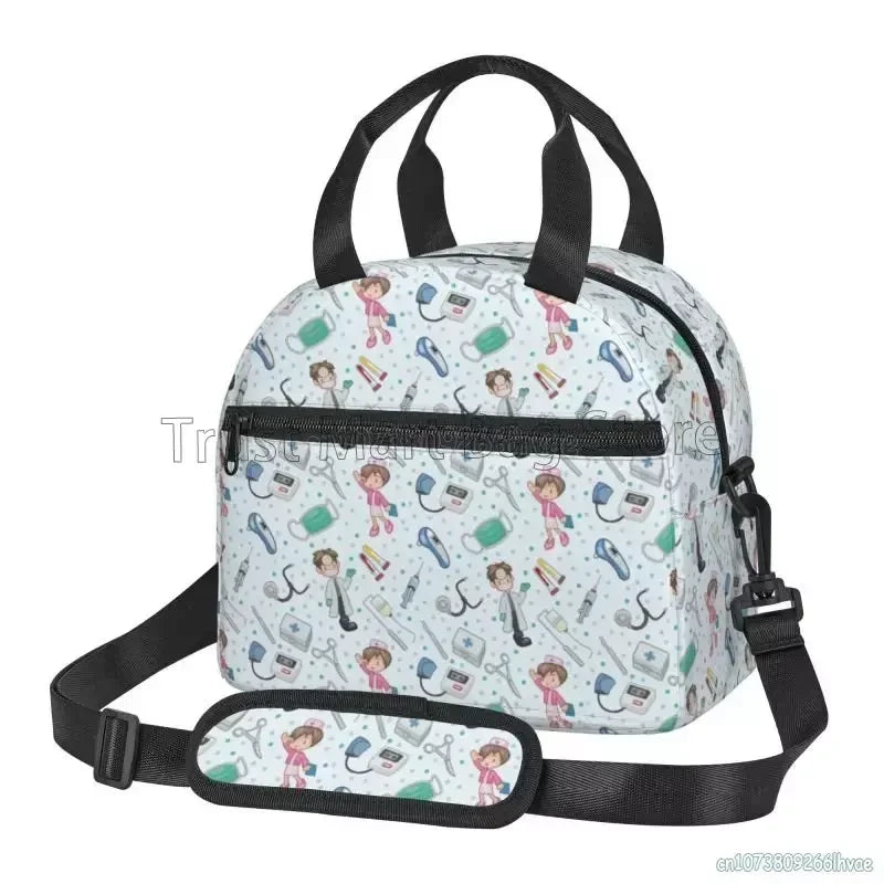 Doctors Nurse Insulated Lunch Bag Women Thermal Lunch Box Portable Tote Cooler Handbag Bento Pouch Container with Shoulder Strap 7