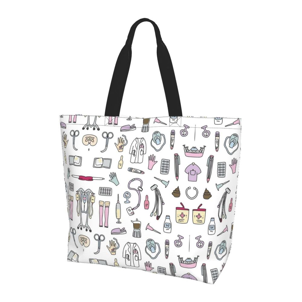 Custom Reusable Funny Nurse Shopping Bag Women Shoulder Canvas Tote Bag Portable Nursing Grocery Shopper Bags