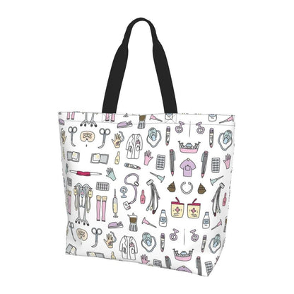 Custom Reusable Funny Nurse Shopping Bag Women Shoulder Canvas Tote Bag Portable Nursing Grocery Shopper Bags