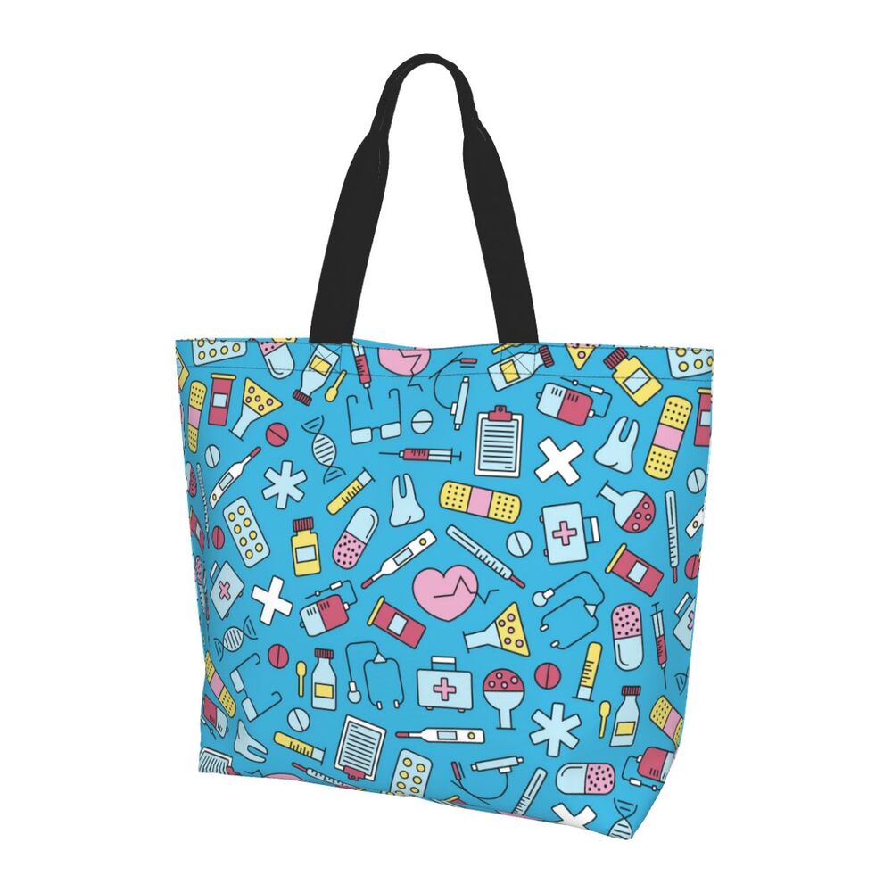 Custom Reusable Funny Nurse Shopping Bag Women Shoulder Canvas Tote Bag Portable Nursing Grocery Shopper Bags