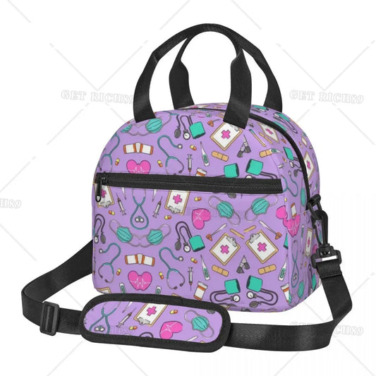 Funny Nurse Prints Insulated Lunch Bag for School Office Nursing Portable Thermal Cooler Lunch Box Women Men Large Capacity