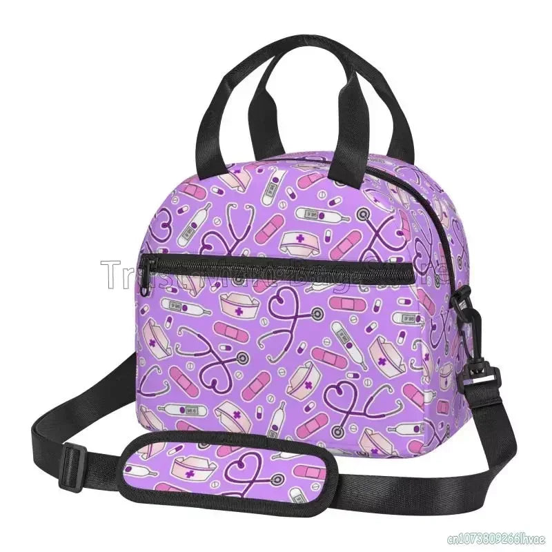 Doctors Nurse Insulated Lunch Bag Women Thermal Lunch Box Portable Tote Cooler Handbag Bento Pouch Container with Shoulder Strap 6