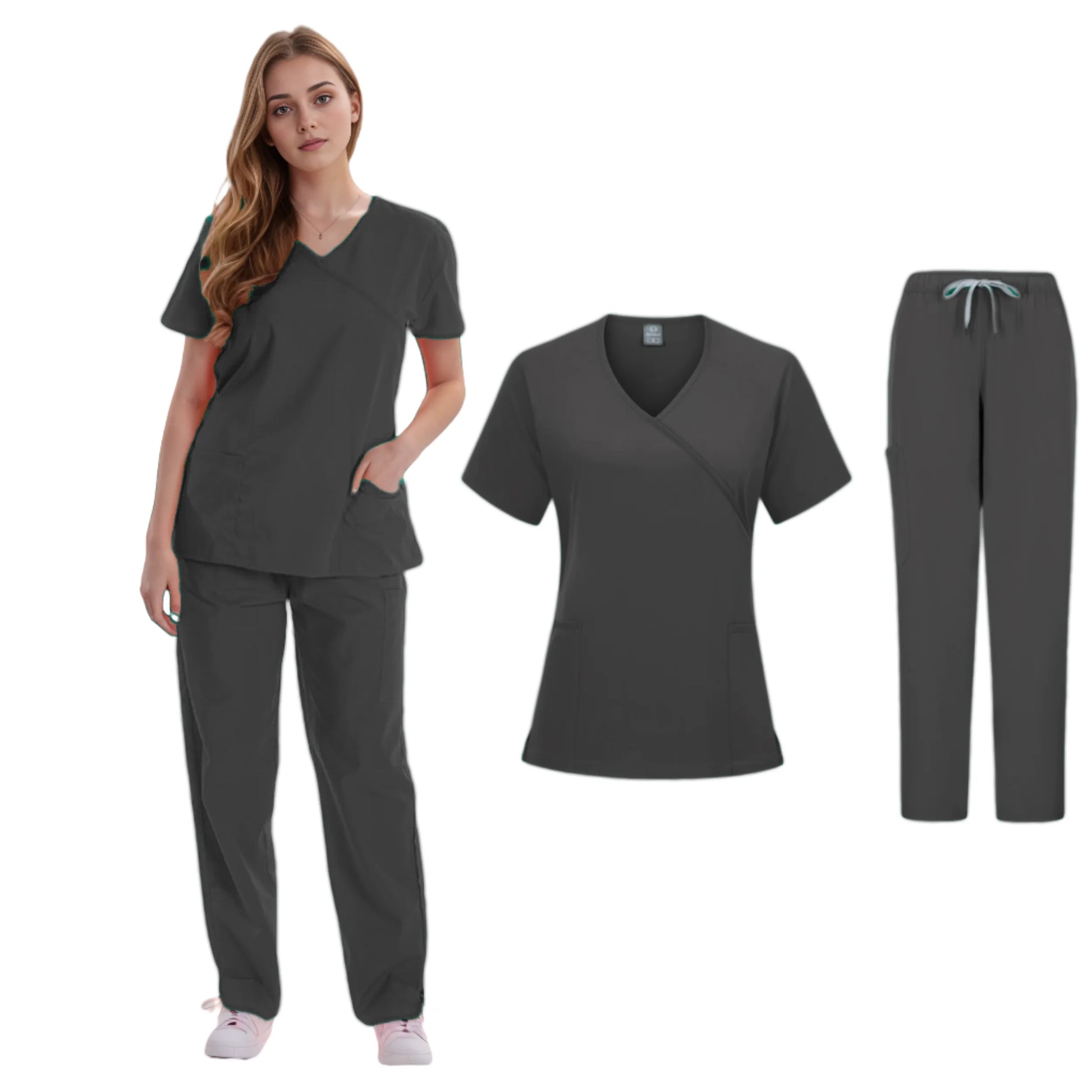 Women's Clinical Joggers Scrub Suit Medical Uniform Sets Black