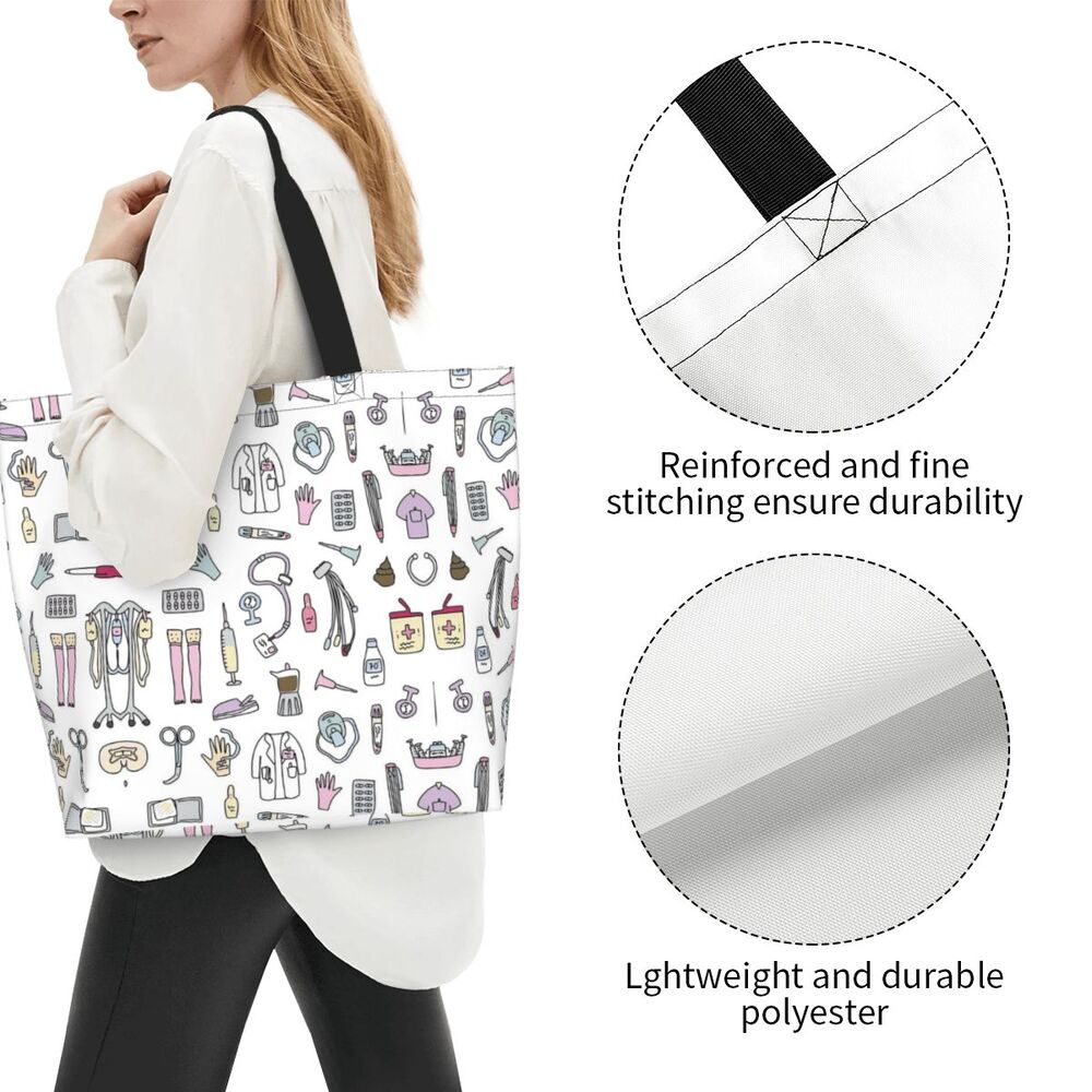 Custom Reusable Funny Nurse Shopping Bag Women Shoulder Canvas Tote Bag Portable Nursing Grocery Shopper Bags