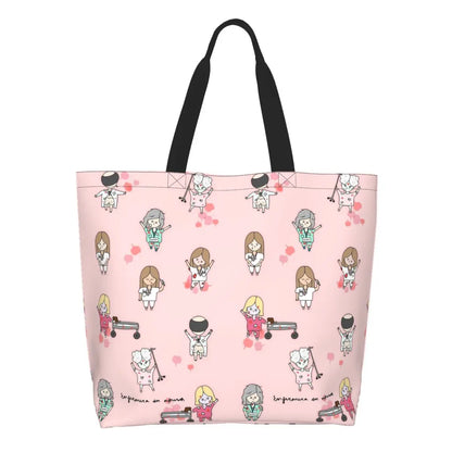 Custom Reusable Funny Nurse Shopping Bag Women Shoulder Canvas Tote Bag Portable Nursing Grocery Shopper Bags 16 50x40x15 cm