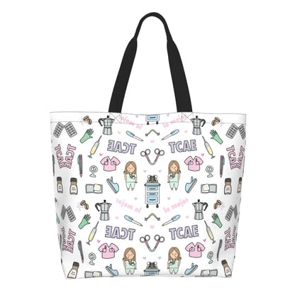 Cartoon Doctor Nurse Enfermera En Apuros Grocery Bags Large Capacity Aesthetic Merch For Woman Street Shoulder Bag 1 One Size