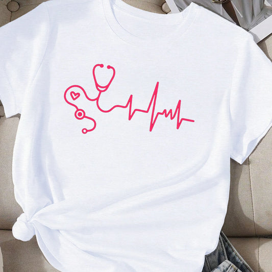 Women's Stethoscope comfit T-shirt with Heartbeat Waveform - Healthcare Vibes