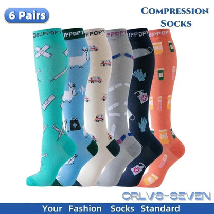 Unisex Compression Socks for Walking, Running, long shifts : 6 Pairs