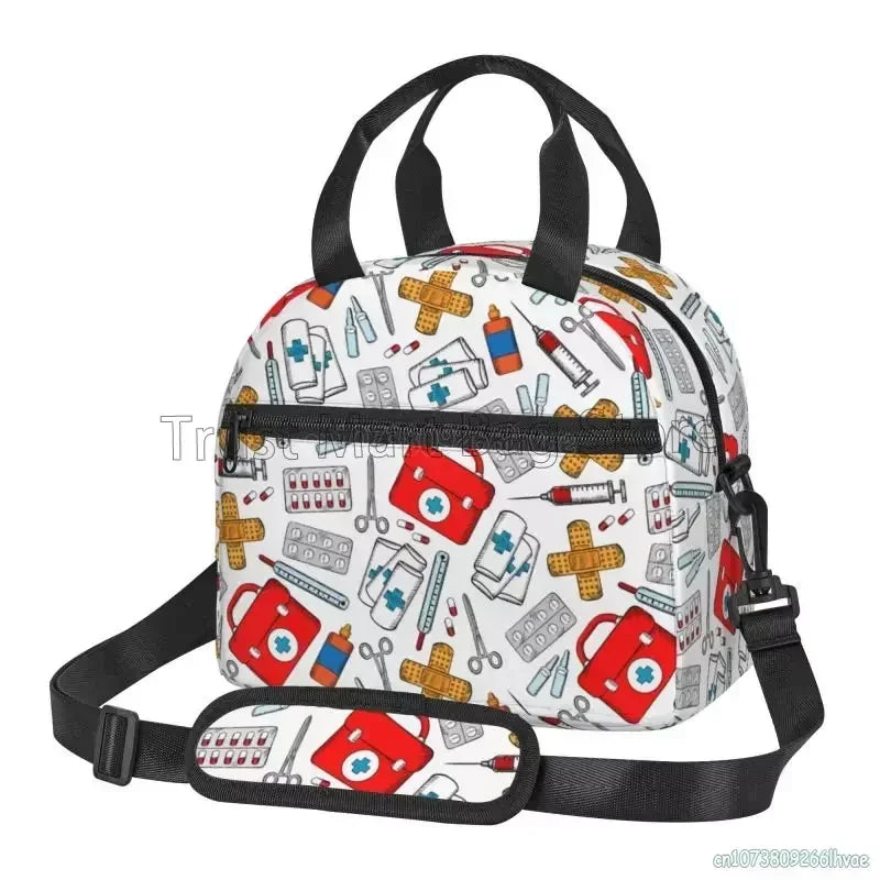 Doctors Nurse Insulated Lunch Bag Women Thermal Lunch Box Portable Tote Cooler Handbag Bento Pouch Container with Shoulder Strap 5