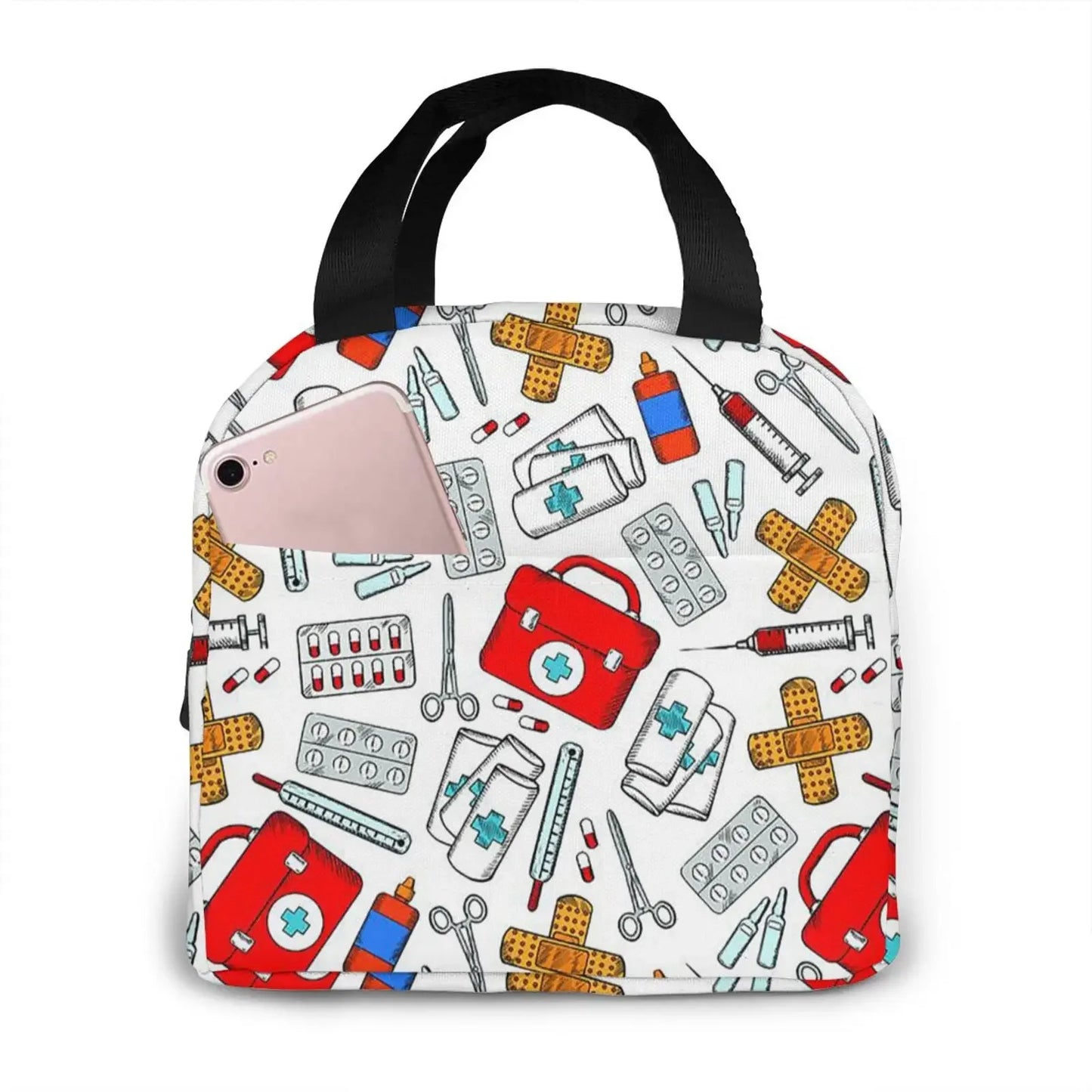Portable Lunch Bag Cartoon Nurse Pattern Thermal Insulated Lunch Tote Cooler Handbag Bento Pouch Container School Food Bags 6