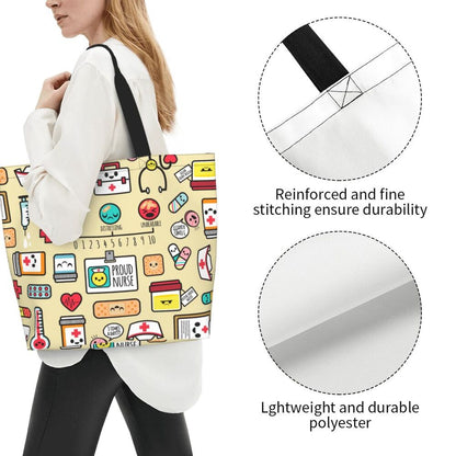 Custom Reusable Funny Nurse Shopping Bag Women Shoulder Canvas Tote Bag Portable Nursing Grocery Shopper Bags