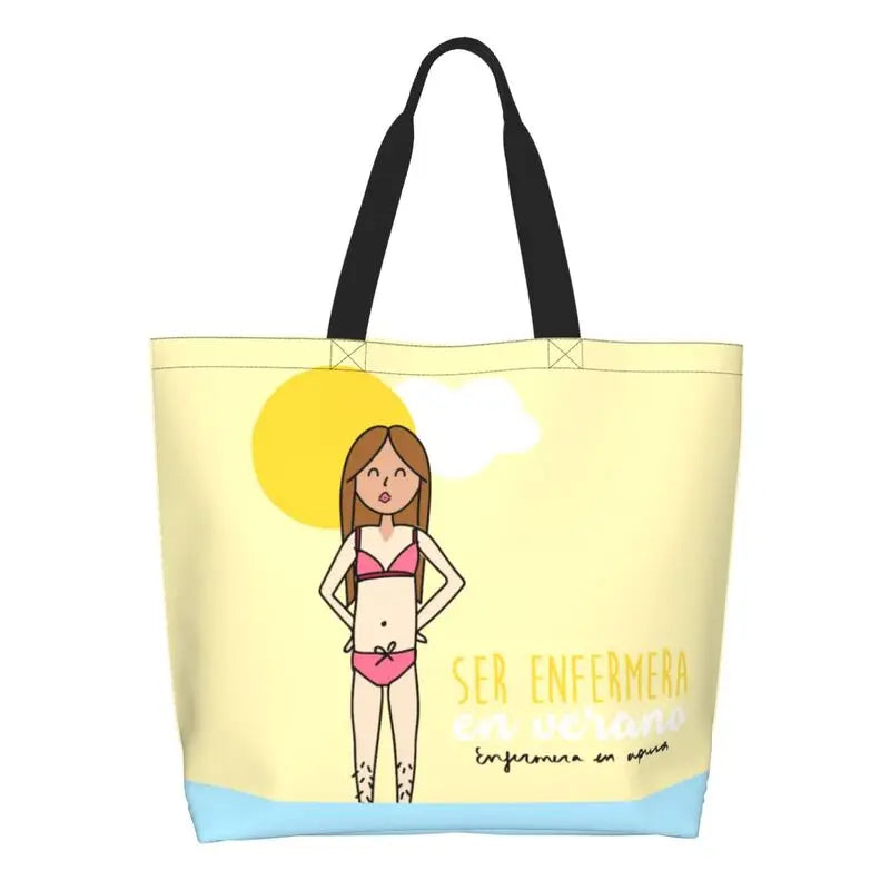 Cartoon Doctor Nurse Enfermera En Apuros Grocery Bags Large Capacity Aesthetic Merch For Woman Street Shoulder Bag 15 One Size